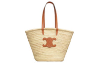 CELINE CLASSIC PANIER MEDIUM RAFFIA BAG In Palm Leaves And Calfskin