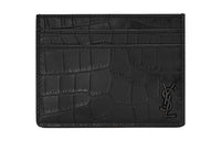 SAINT LAURENT Crocodile Pattern Cow Leather Card Holder Card Holder Men's Black
