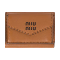 MIU MIU Cow Leather Wallet Small Size Women's Cognac Brandy Blend Brown