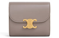 CELINE Triumph Gate Triomphe Calfskin Card Holder Wallet Women's Gray