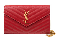 SAINT LAURENT Cow Leather Chain Wallet Shoulder Bag Crossbody Bag Women's Red