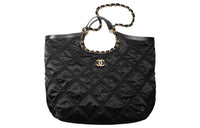 CHANEL Nylon Tote Bag Shopping Bag Handbag Extra Large Women's Black Gold