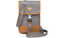 PRADA Nylon Cell Phone Pouch Crossbody Bags Unisex Gray