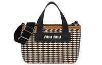 MIU MIU Cow Leather Handbag Women's Black Caramel Pink/White