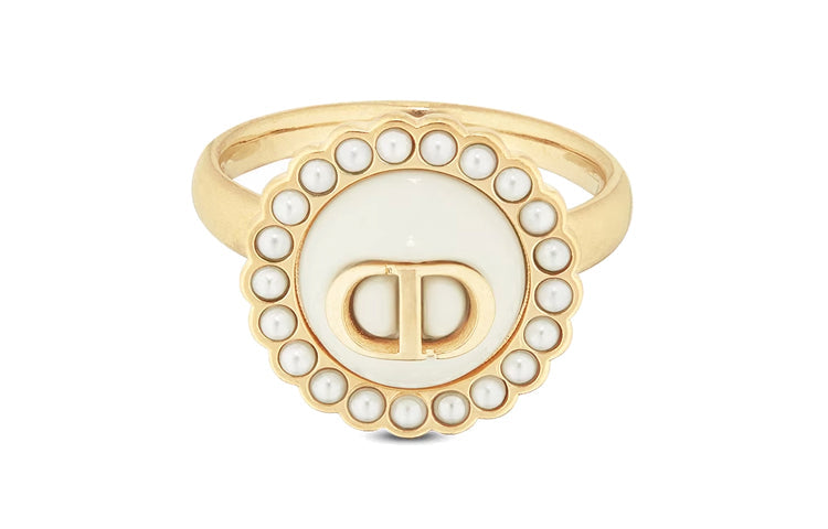DIOR 2000-2010 Plated Faux Pearl Petit Cd Baroque Ring Costume Ring