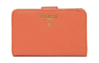 PRADA Saffiano Leather Wallet Small Size Women's Orange