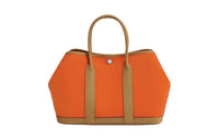 HERMES Garden Party Canvas With Leather Handbag Unisex Flame Orange & Khaki