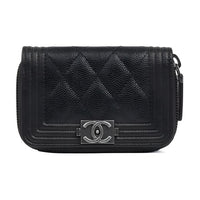 CHANEL Grained Calfskin Coin Purses Wallets Men's Rhodium Black