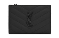 SAINT LAURENT YSL Monogram Quilting Leather Wallet Women's Black