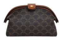 CELINE Triomphe Canvas With Calfskin Clutch Women's Black/Brown