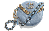 CHANEL 19Bag Sequins Patchwork Cow Leather Shoulder Bag Women's Sky Blue