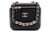 CHANEL Grained Embossed Cow Leather Box Bag Shoulder Bag Crossbody Bag Small Size Women's Black