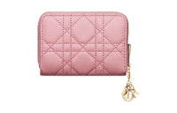 DIOR Lady Dior Sheepskin Coin Purses Wallets Small Size Women's Peach Pink