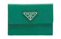 PRADA Saffiano Leather Card Clip Card Holder Men's Green