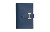 HERMES Bearn Epsom Leather Money Clip Card Holder Women's 7U Navy Navy