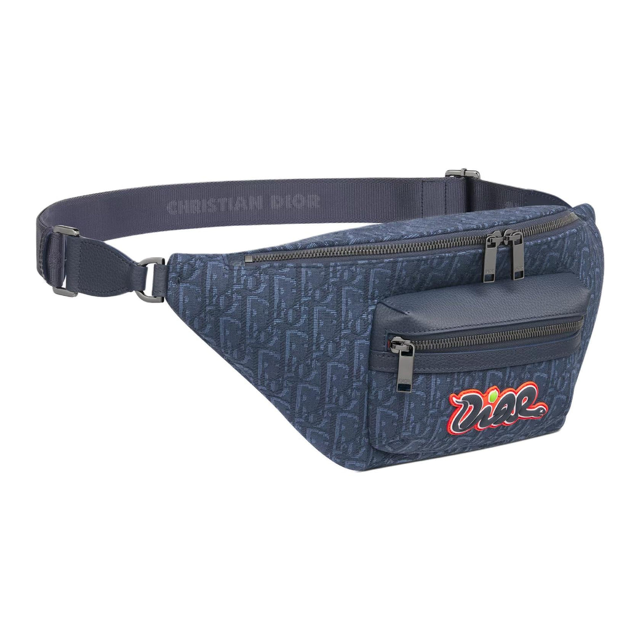 DIOR KAWS Collaboration Fabric Fanny Pack Men's Marine Blue