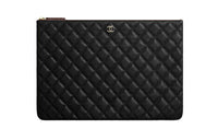 CHANEL Cow Leather Patchwork With Sheepskin Clutch Large Size Women's Black