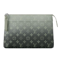 LOUIS VUITTON Pochette Voyage Leather Clutch Men's Khaki Green