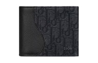 DIOR Saddle Oblique Jacquard Fabric With Grain Cow Leather Wallet Men's Black
