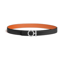 HERMES Calfskin Gold-Plated Leather Belts Women's Black/Orange Width 2.4CM