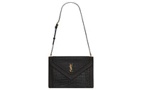 SAINT LAURENT GABY Crocodile Embossed Envelope Bag Chain Crossbody Bag Shoulder Bag Women's Black