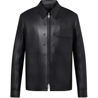 LOUIS VUITTON Lv Blason Embroidered Leather Overshirt