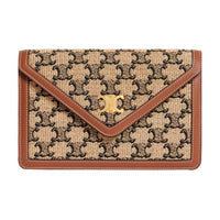 CELINE Triomphe Arc De Triomphe Textile Cow Leather Clutch Handbag Shoulder Bag Wallet Women's Natural Color/Tan