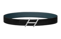 HERMES Silver Buckle Togo Calfskin Belt Men's Black Width: 3.2cm