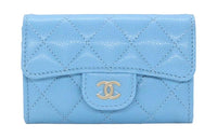 CHANEL Cow Leather Wallets Card Holders Women's Blue
