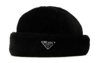 PRADA Triangle Logo-Appliqué Turn-Up Brim Beanie