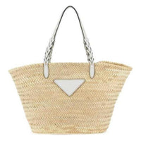 PRADA Raffia Tote Bag, Shopping Bag, Handbag, Shoulder Bag Women's Beige