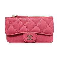 CHANEL Leather Wallets Card Holders Regular Women's Pink