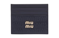 MIU MIU Soft Leather Card Clip Card Holder Women's Dark Blue