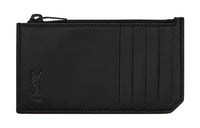 SAINT LAURENT Calfskin Matte Finish Leather Card Holder Men's Black
