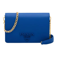 PRADA Leather Shoulder Bag Women's Style Blue