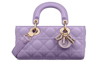DIOR Lady D-JOY Wicker Pattern Sheepskin Shoulder Bag Crossbody Bag Handbag Small Size Women's Light Purple