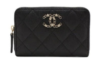 CHANEL Grained Cow Leather Wallet Women's Black