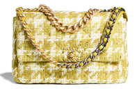 CHANEL Fabric Portable Crossbody Bag, Shoulder Bag Large Size Women's Green/Ivory