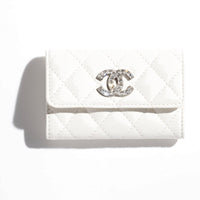 CHANEL Rhinestone Lambskin Card Holder Women's White