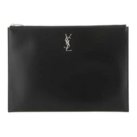 SAINT LAURENT Monogram Smooth Leather Clutch Men's Black