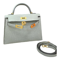 HERMES Mini Kelly 2nd Generation Matte Crocodile Leather Handbag Mini Women's 0V Crystal Gray