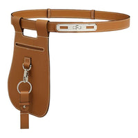 HERMES Solid Color Design Calfskin Leather Belts Unisex Brown Width 2.4CM