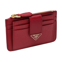 PRADA Cross Grain Smooth Leather Card Holder Women's Red