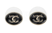CHANEL Stud Earrings Women's Black Gold