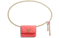 CHANEL Lambskin Fanny Pack Shoulder Bag Crossbody Bag Mini Women's Orange