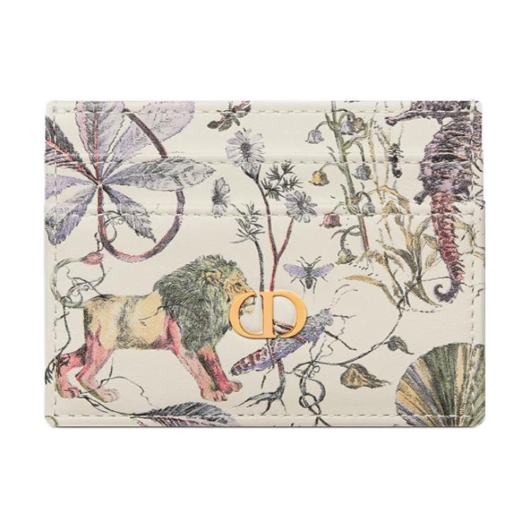 DIOR Caro Calfskin Card Holder Women's Beige & Multicolor