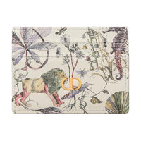 DIOR Caro Calfskin Card Holder Women's Beige & Multicolor