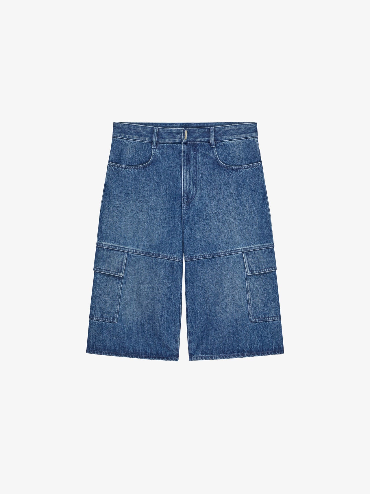 Givenchy Men's Multicutted Curved Denim Shorts