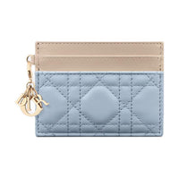DIOR Lady Dior Lambskin Card Clip Card Holder Women's Light Blue & Pink Beige