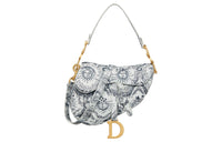 DIOR Cow Leather Saddle Bag Shoulder Bag Crossbody Bag Handbag Women's White & Navy